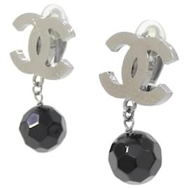 Chanel-Chanel 37274 Drop Earrings-Black,Silvery