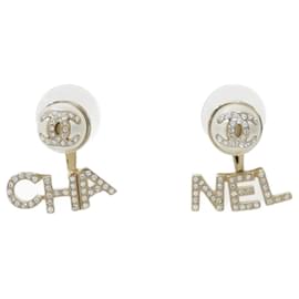 Chanel-Chanel AB6484 Gold and White Stud Earrings-White,Golden