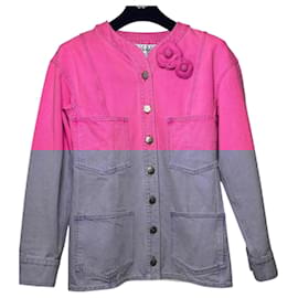 Chanel-Chanel 21S Two Camellia Bright Neon Pink Denim Jacket FR 36-Pink