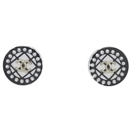 Chanel-Chanel AB0929 Stud Earrings-Black,White,Golden
