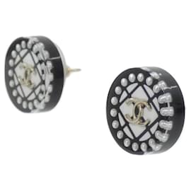 Chanel-Chanel AB0929 Stud Earrings-Black,White,Golden