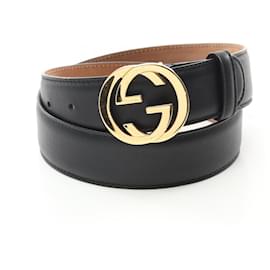 Gucci-Ceinture en cuir Gucci à double G entrelacé-Noir