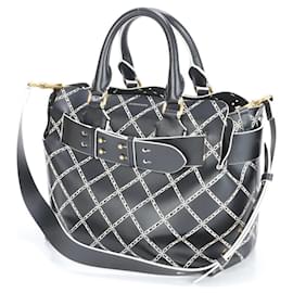 Burberry-Burberry Check Leather Shoulder Bag-Black