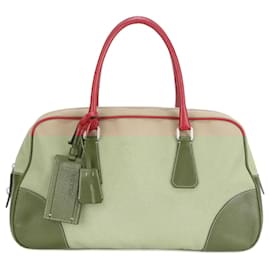 Prada-Prada Triangle Leather Canvas Shoulder Bag-Red