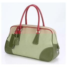 Prada-Prada Triangle Leather Canvas Shoulder Bag-Red