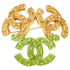 Chanel-Chanel Gold Plated Triple Coco Brooch-Golden