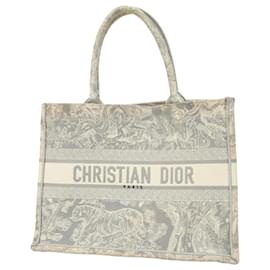 Christian Dior-Christian Dior Gray and White Canvas Tote Bag-Brown,White