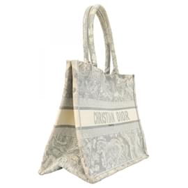 Christian Dior-Christian Dior Gray and White Canvas Tote Bag-Brown,White