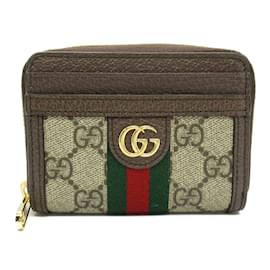 Gucci-GUCCI Ophidia Business Card Holder-Brown,Beige