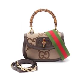 Gucci-Gucci Bamboo 1947 Jumbo GG Handbag-Brown,Beige