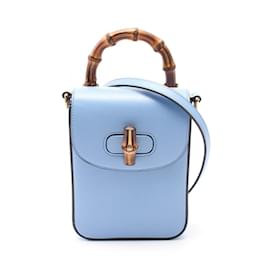 Gucci-Gucci Bamboo Handbag in Blue Leather-Blue
