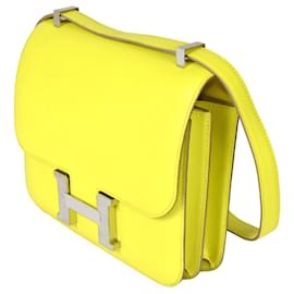 Hermès-Sac à épaule Hermes Constance 3 24 Lime Evercolor D Stamp-Doré,Jaune