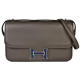 Hermès-Sac à épaule Hermes Constance 3 Elan Verso Vaux Swift-Marron,Bleu