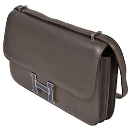 Hermès-Sac à épaule Hermes Constance 3 Elan Verso Vaux Swift-Marron,Bleu