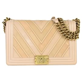 Chanel-Chanel Boy Chanel Chevron V Stitch Shoulder Bag-Black,Beige