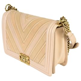 Chanel-Chanel Boy Chanel Chevron V Stitch Shoulder Bag-Black,Beige