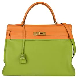 Hermès-Sac à main Hermes Kelly 35 en cuir Togo orange-Orange