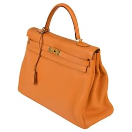 Hermès-Sac à main Hermes Kelly 35 en cuir Togo orange-Orange