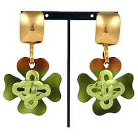 Chanel-Chanel Clover Coco Mark Demi Pattern Swing Earrings-Brown