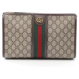 Gucci-Gucci Offdia GG Supreme Pouch Bag-Brown,Beige