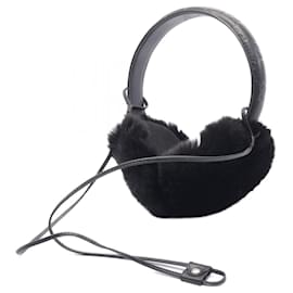 Gucci-Gucci Guccissima Leather Rabbit Fur Ear Warmers-Black