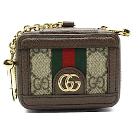 Gucci-Gucci AirPods Case in Coated Canvas and Leather-Brown,Beige