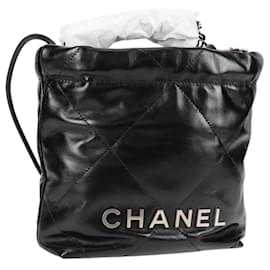 Chanel-CHANEL Chanel 22 Small Matelasse Chain Bag Lamb Skin 2way Black CC Auth BA1051SM-Black,Silvery