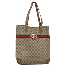 Gucci-GUCCI GG Supreme Web Sherry Line Tote Bag PVC Beige Red Green Auth 119370-Red,Beige,Green