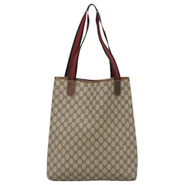 Gucci-GUCCI GG Supreme Web Sherry Line Tote Bag PVC Beige Gold 16 002 4487 Auth 120412-Beige,Golden
