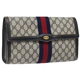 Gucci-GUCCI GG Supreme Sherry Line Clutch Bag PVC Navy Red 41 014 3087 30 Auth 118535-Red,Navy blue