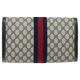 Gucci-GUCCI GG Supreme Sherry Line Clutch Bag PVC Navy Red 41 014 3087 30 Auth 118535-Red,Navy blue