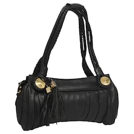 Fendi-FENDI Shoulder Bag Leather Black Gold Auth 120375-Black,Golden