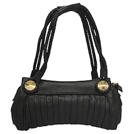 Fendi-FENDI Shoulder Bag Leather Black Gold Auth 120375-Black,Golden