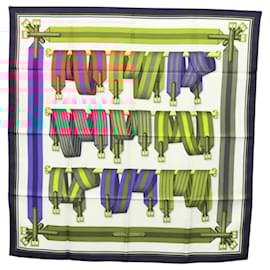 Hermès-HERMES Carre 90 Scarf ""J.METZ"" Silk Navy White Auth BA1229-White,Navy blue