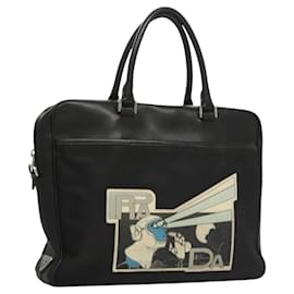 Prada-PRADA Business Bag Leather Black Silver Auth bs24706-Black,Silvery