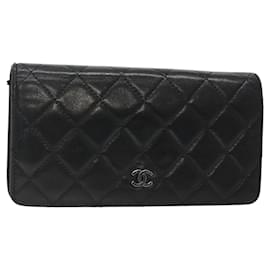 Chanel-CHANEL Matelasse COCO Mark Long Wallet Lamb Skin Black CC Auth 119444-Black
