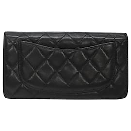 Chanel-CHANEL Matelasse COCO Mark Long Wallet Lamb Skin Black CC Auth 119444-Black