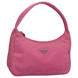 Prada-PRADA Accessory Pouch Nylon Pink Silver Auth ac3790-Silvery,Pink