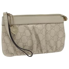 Gucci-GUCCI GG Canvas Guccissima Pouch Leather White 224073 Auth am8131-White