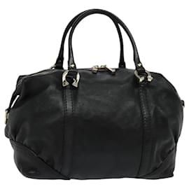 Gucci-GUCCI Tote Bag Leather Black Gold 189892 Auth 119445-Black,Golden