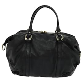 Gucci-GUCCI Tote Bag Leather Black Gold 189892 Auth 119445-Black,Golden