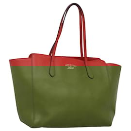 Gucci-GUCCI Tote Bag Leather Red Gold 354397 Auth 120046-Red,Golden