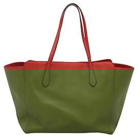 Gucci-GUCCI Tote Bag Leather Red Gold 354397 Auth 120046-Red,Golden
