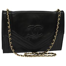 Chanel-CHANEL Chain Shoulder Bag Lamb Skin Gold Black CC Auth bs24885-Black,Golden