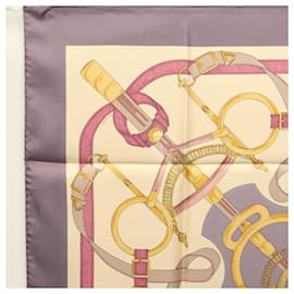 Hermès-HERMES Carre 90 Scarf ""Eperon d'or"" Silk Beige Auth am8169-Beige
