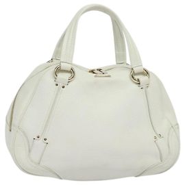 Céline Bolsa de mão CELINE em couro branco e dourado Auth 119467 Branco Dourado