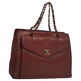 Chanel-CHANEL Chain Hand Bag Leather Black Gold CC Auth 119759-Black,Golden