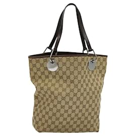 Gucci-GUCCI GG Canvas Tote Bag Beige Silver 120836 Auth bs24831-Silvery,Beige