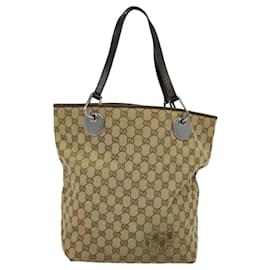 Gucci-GUCCI GG Canvas Tote Bag Beige Silver 120836 Auth bs24831-Silvery,Beige