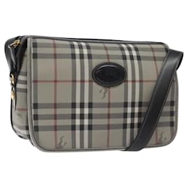 Autre Marque-Burberrys Nova Check Shoulder Bag PVC Gray Auth 118075-Brown